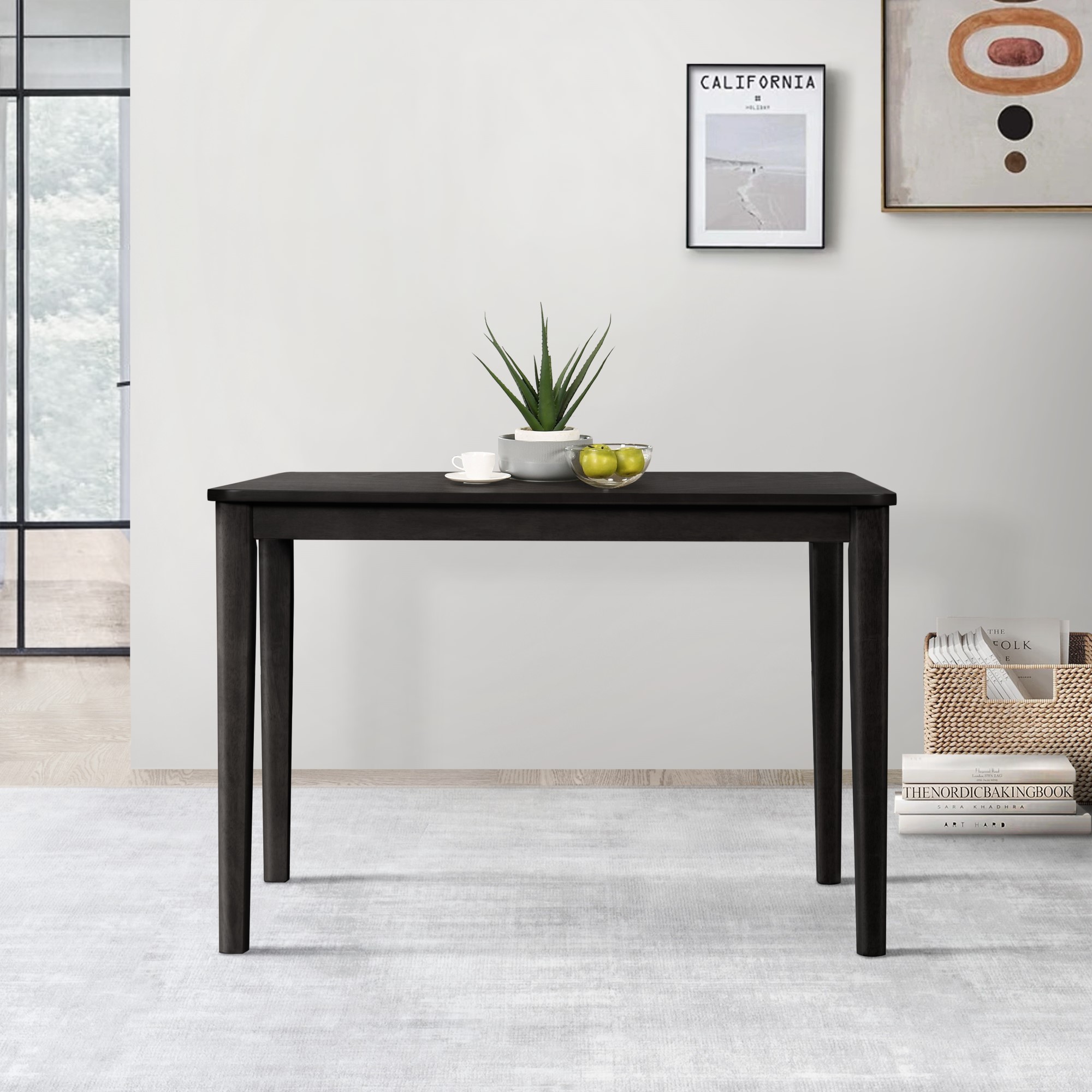Home Design Sudbury 5-Piece Dining Set, Black/Gray, Rectangular Table with Center-Divided Top and X-Back Cushioned Chairs, Modern Style