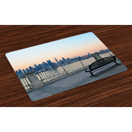 Landscape Placemats Set of 4 Bench in New York City Midtown Manhattan Sunset Hudsn River Skyline Scenery Photo, Washable Fabric Place Mats for Dining Room Kitchen Table Decor,Multicolor, by (Best Place To Photograph New York Skyline)