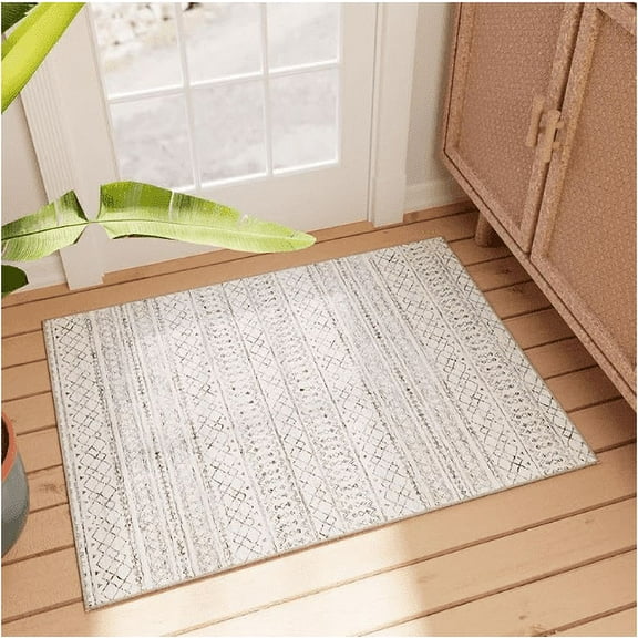 Area Rug - 2*3 Ultra-Thin Washable Rug, Moroccan Living Room Rug, Boho Rug Geometric, Non-Slip Non-Shedding Carpet for Kitchen Bedroom.RED