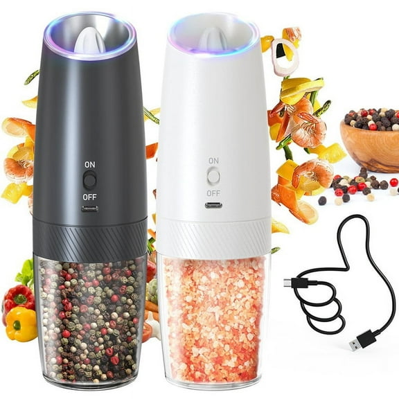 Electric Salt and Pepper Grinder Set Rechargeable Graviry Salt and Pepper Grinder Set, LED Light, Adjustable Coarseness
