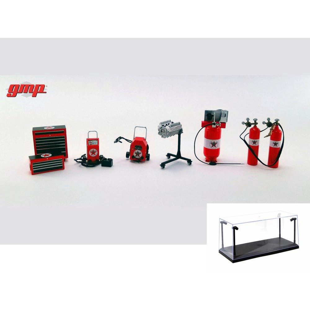 Diecast Car & LED Display Case Package Texaco Oil Garage Shop Tool