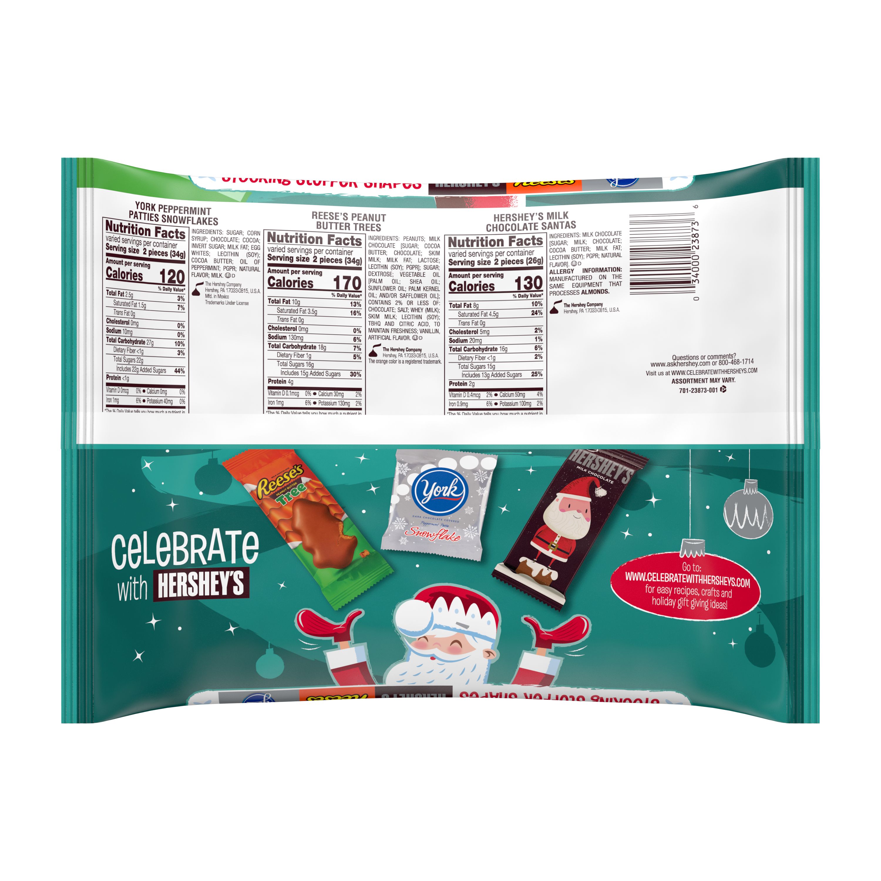 Hershey's, Holiday Milk Chocolate Candy Stocking Stuffer Shapes Assortment Laydown Bag, 21 oz - image 2 of 6