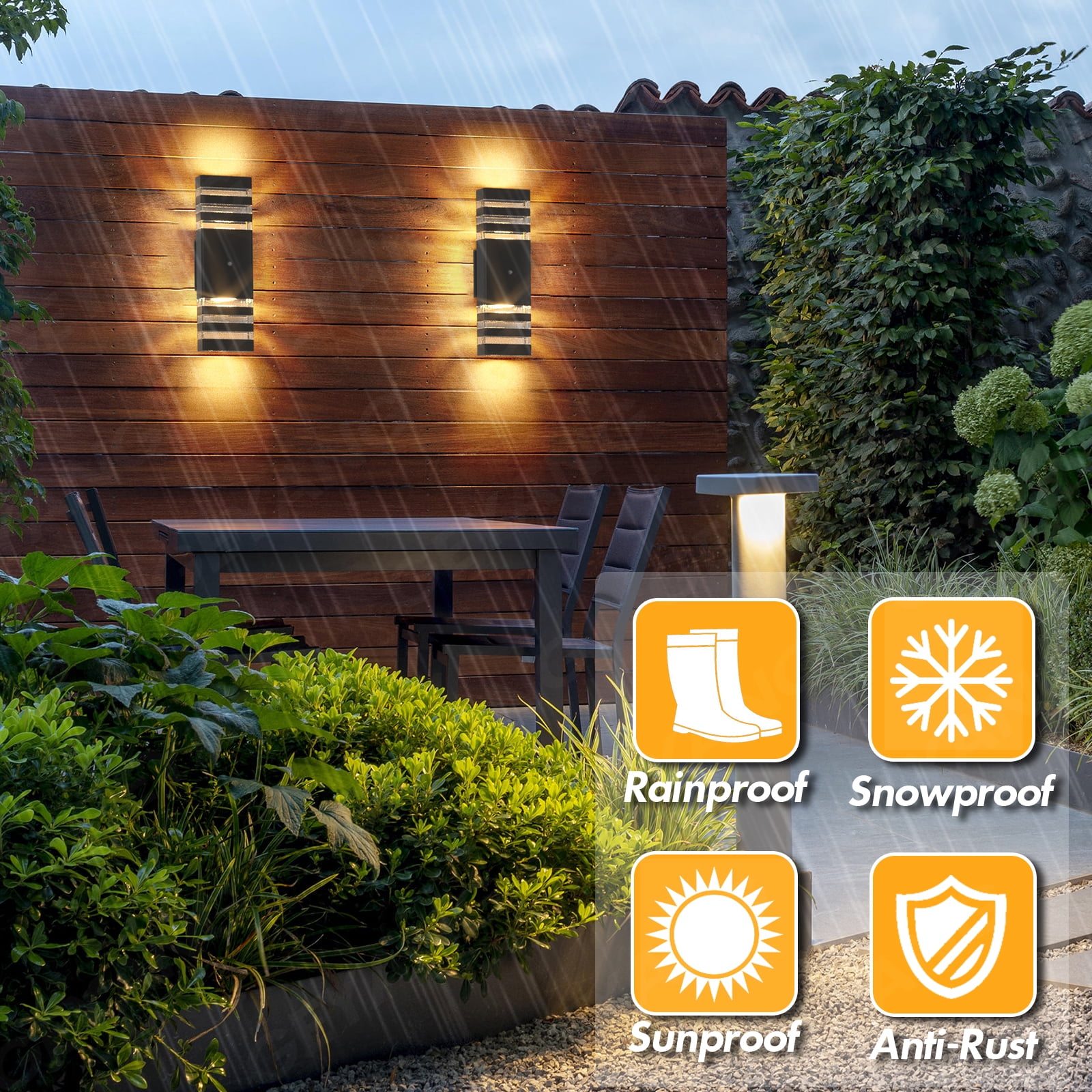GEYANG dusk to dawn outdoor wall lamp, 3-story black outdoor light emitting above and below, waterproof modern wall lamp, suitable for home gardens, terraces, courtyards, and porches