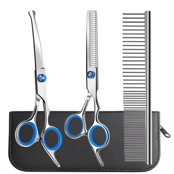 Professional 4 in 1 Dog Grooming Scissors Kit with Safety Round Tips,Sharp and Durable Pet Grooming Shears for Dogs and Cats