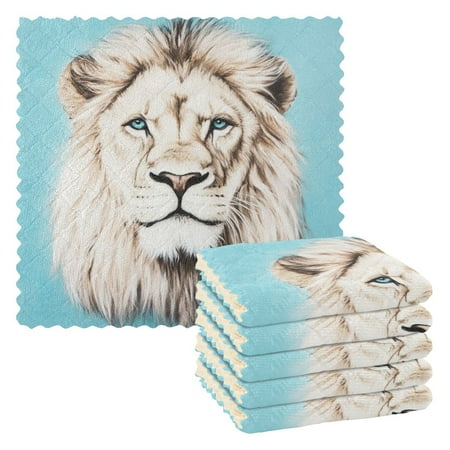 

6 Pieces of Kitchen Towels 11x11Inch Kitchen Dish Cloths Kitchen Dish Towels Reuseable Cleaning Cloths White Lion Face Pattern