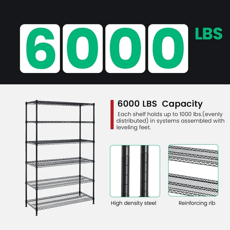 YRLLENSDAN Storage Shelves for Garage Storage, 82H 6 Tier Garage Shelf  Wire Shelving Rack for Home Metal Storage Shelf 1320lbs Capacity Adjustable