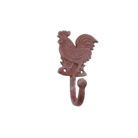 Handcrafted Model Ships 7 x 2 x 4 in. Rustic Red Whitewashed Cast Iron Rooster Hooks