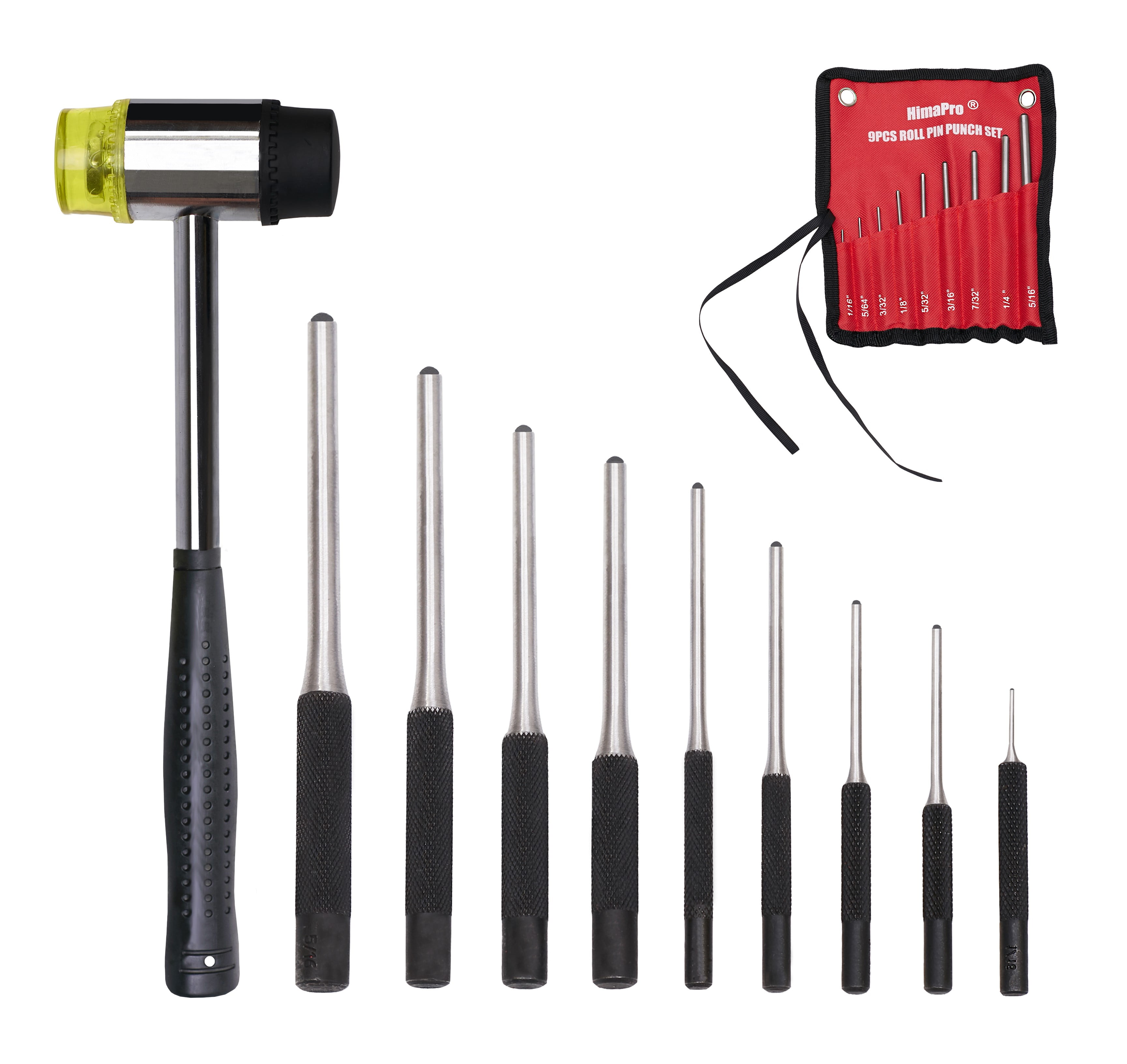 HimaPro 9PCs Roll Pin Punch Set with a Dualhead Hammer and Storage