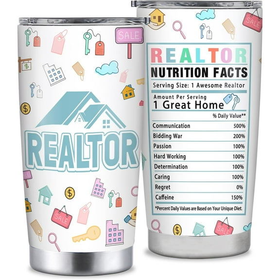 Realtor Gifts, Real Estate Agent Gifts for Women, 20oz Realtor Tumbler Supplies, Thank You, Christmas, Closing Presents for Best Realtor, Salesperson, Broker