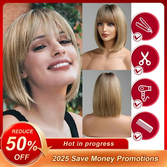 SUCS Strawberry Blonde Bob Wigs for Women Synthetic Short Ginger Wigs Wefted Wig Caps