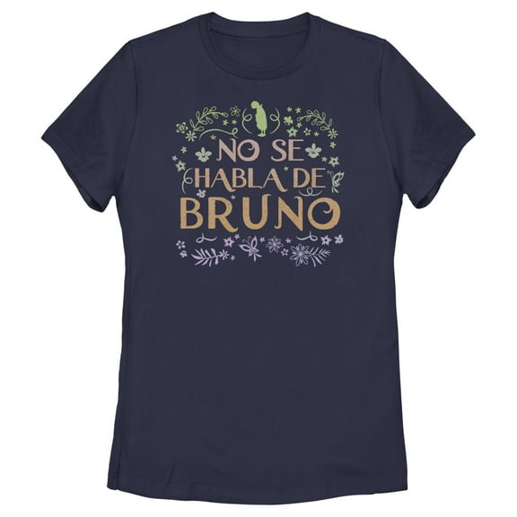 Women's Encanto No Se Habla De Bruno Tropical Floral Leaves Graphic Tee Navy Blue Medium