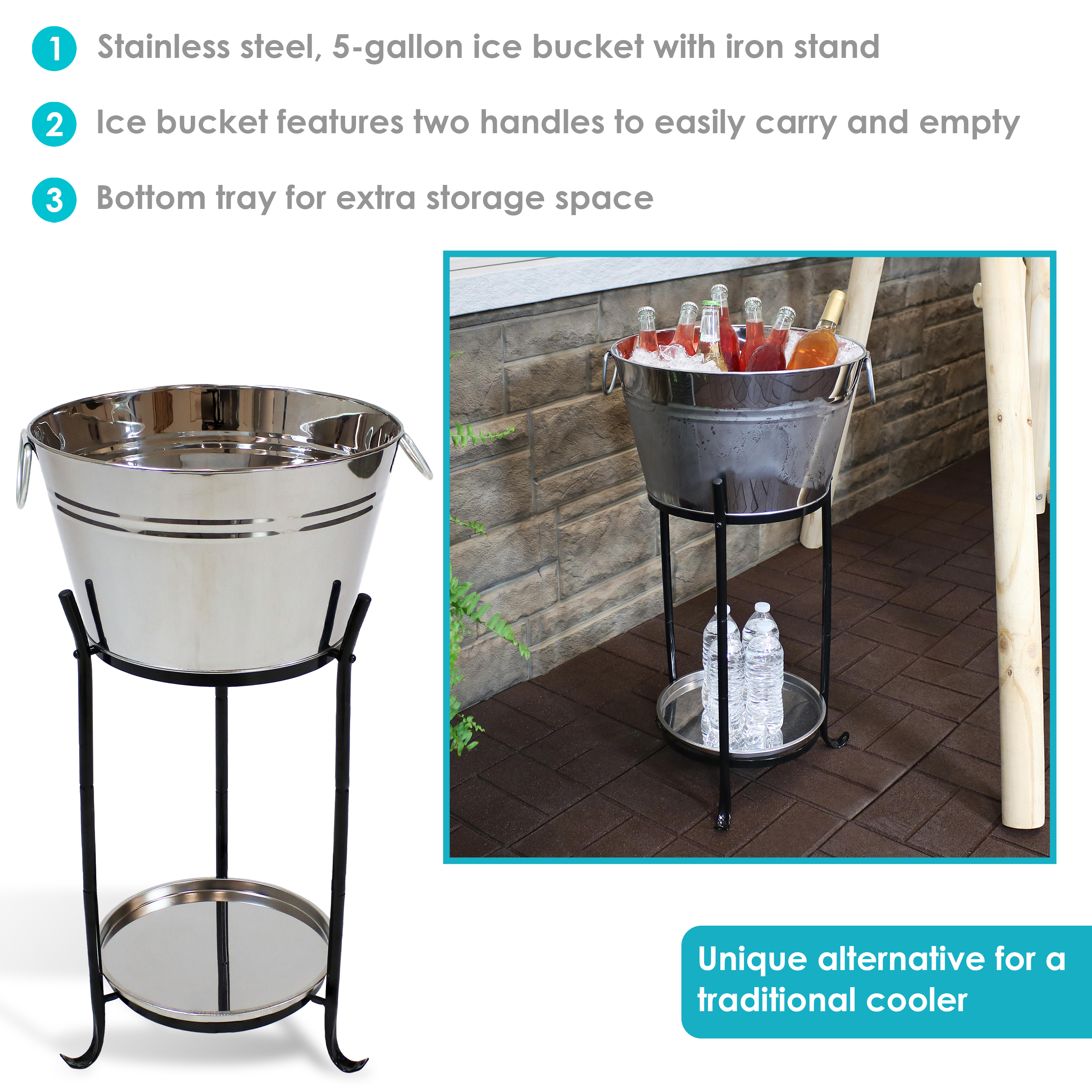 Sunnydaze Stainless Steel Ice Bucket Drink Cooler with Stand - image 4 of 11