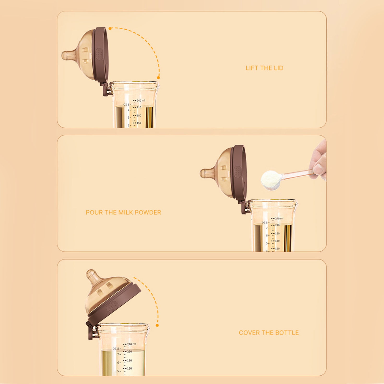 YAHHU Anti-Colic Infant Feeding Breastmilk Bottle Wide Mouth Flip Top PPSU Baby Bottle 8 oz (240ml), Brown, 1 Round Hole 0-3 Months