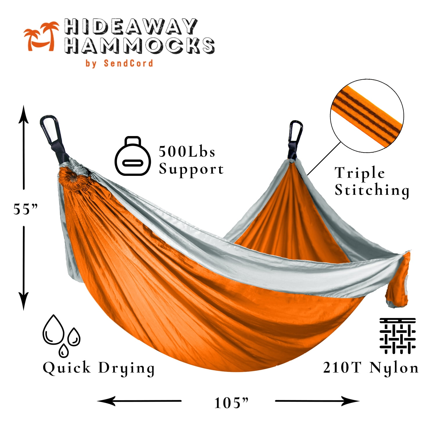 9 FT Hammock -Hammock in A Bag -Beach Hammock -SendCord Hideaway Nylon Hammocks for Outdoors -Parachute Hammock with Upraded Straps -Two Person Hammock for Camping, Backyard, Patio, Balcony-OR