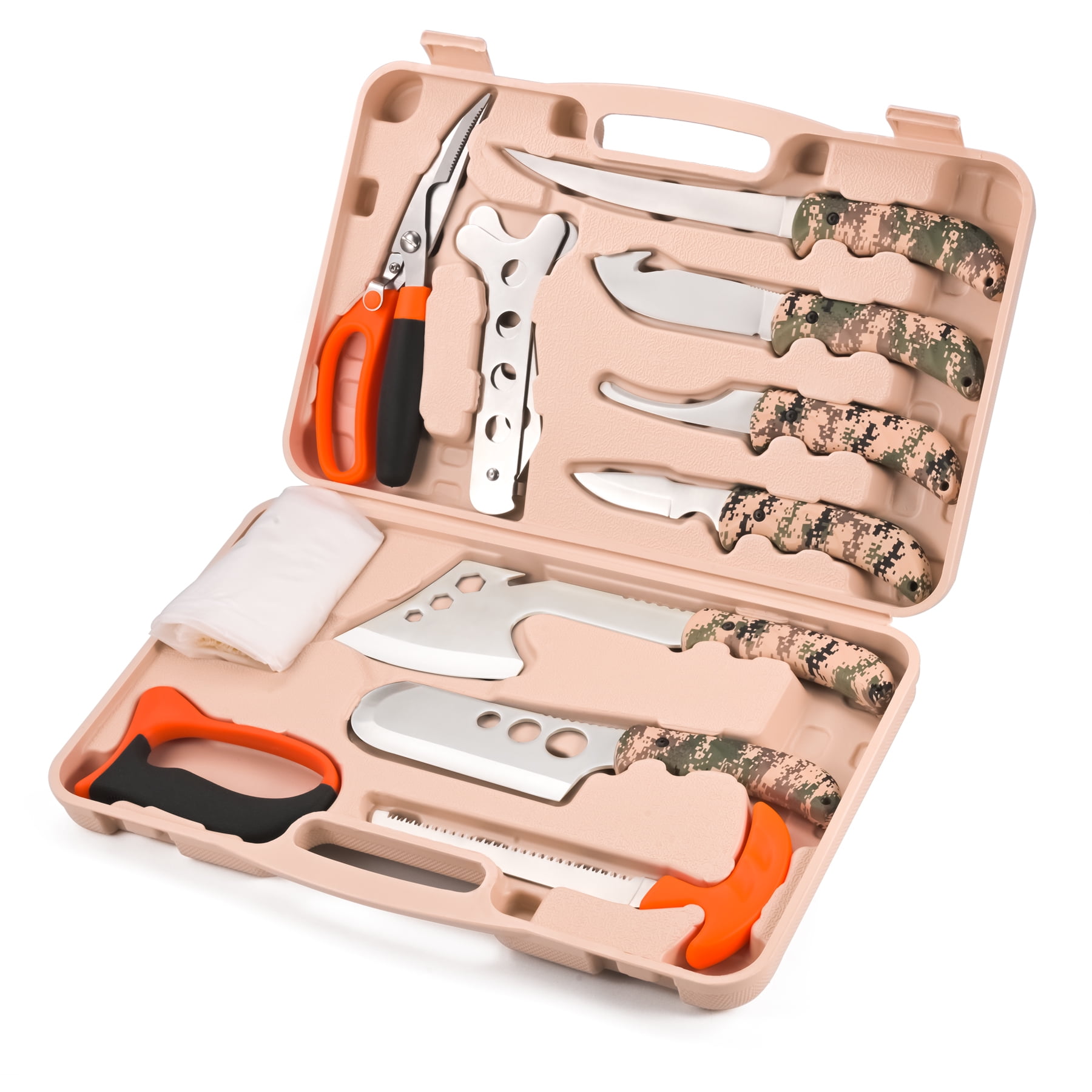 KNINE OUTDOORS Deer Knife Hunting Deer Knife Set Field Dressing Kit Khaki Camo Portable Butcher