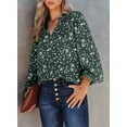 thumbnail image 3 of SHEWIN Tops for Women Casual Boho Floral Print V Neck Chiffon Blouses Loose Long Sleeve Business Shirt Green XL, 3 of 8