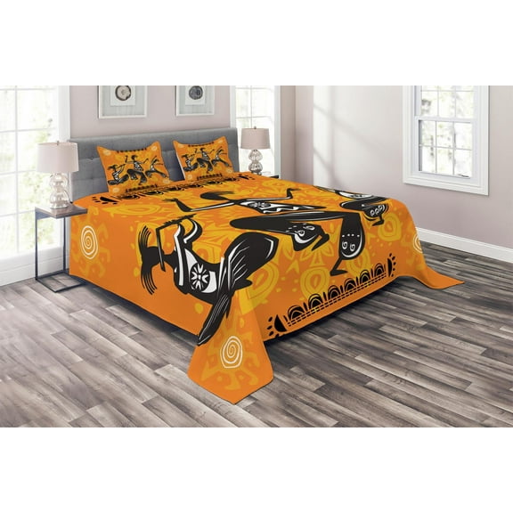 Ambesonne Orange Quilted Coverlet 3 Pcs, Dancer Themed Warm Colors, Queen Size, Orange and Black
