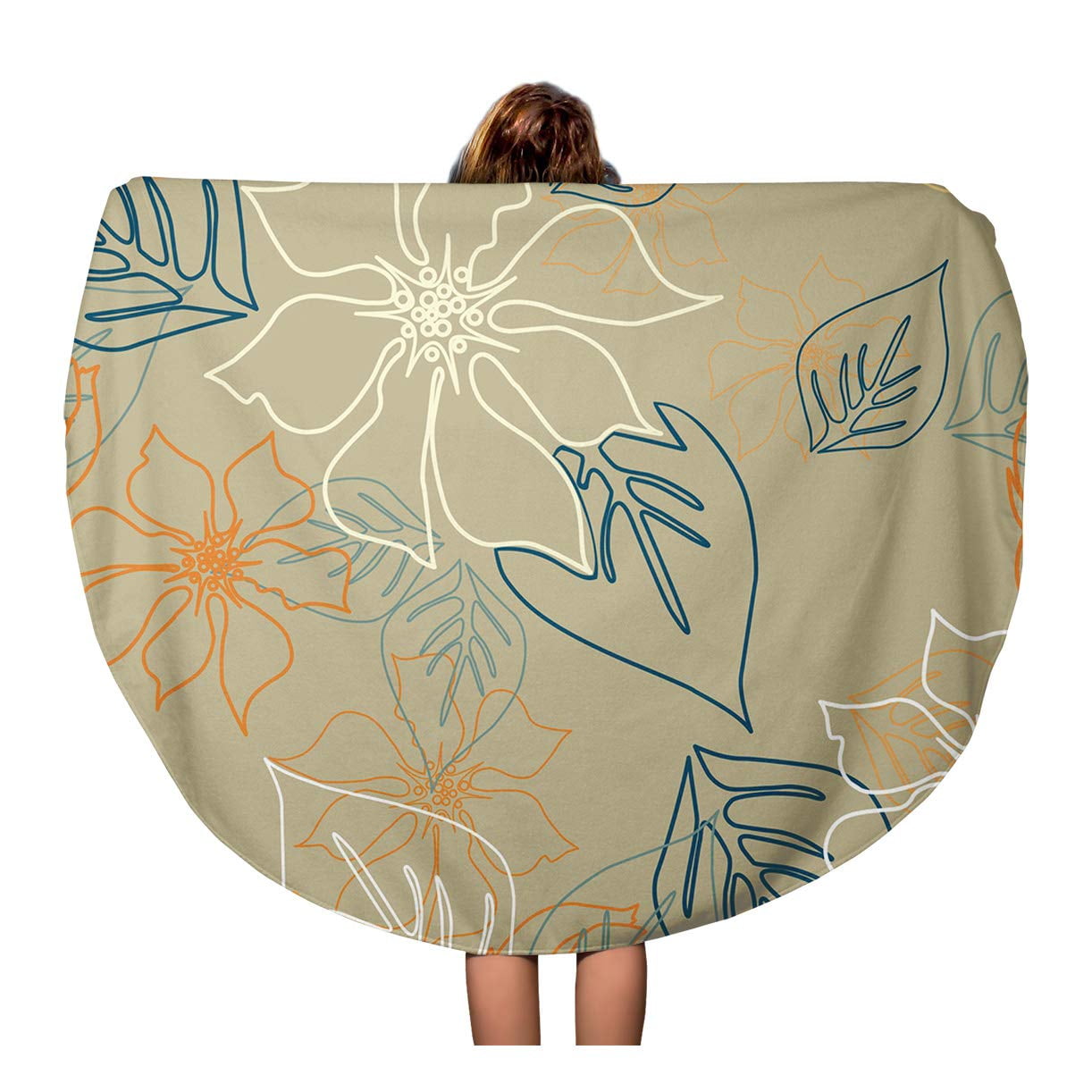 SIDONKU 60 inch Round Beach Towel Blanket Brown Hawaiian Aloha Pattern