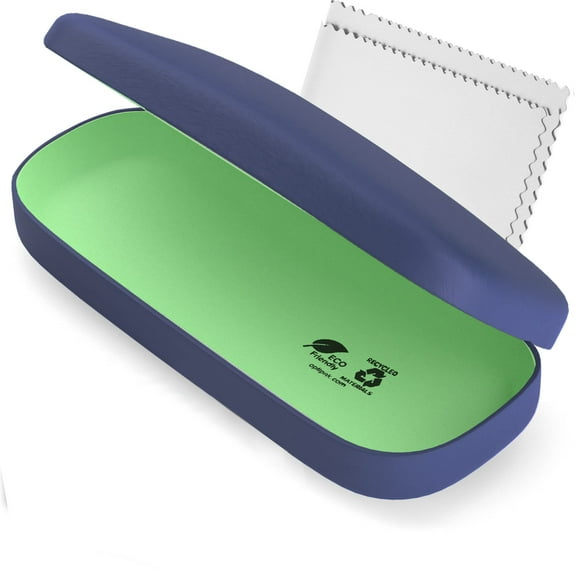 OPTIPAK Hard Shell Glasses Case - Eco-Friendly Large Eyeglass Holder with Microfiber Cleaning Cloth - Durable Brushed Eyeglasses Case (Pack of 1)