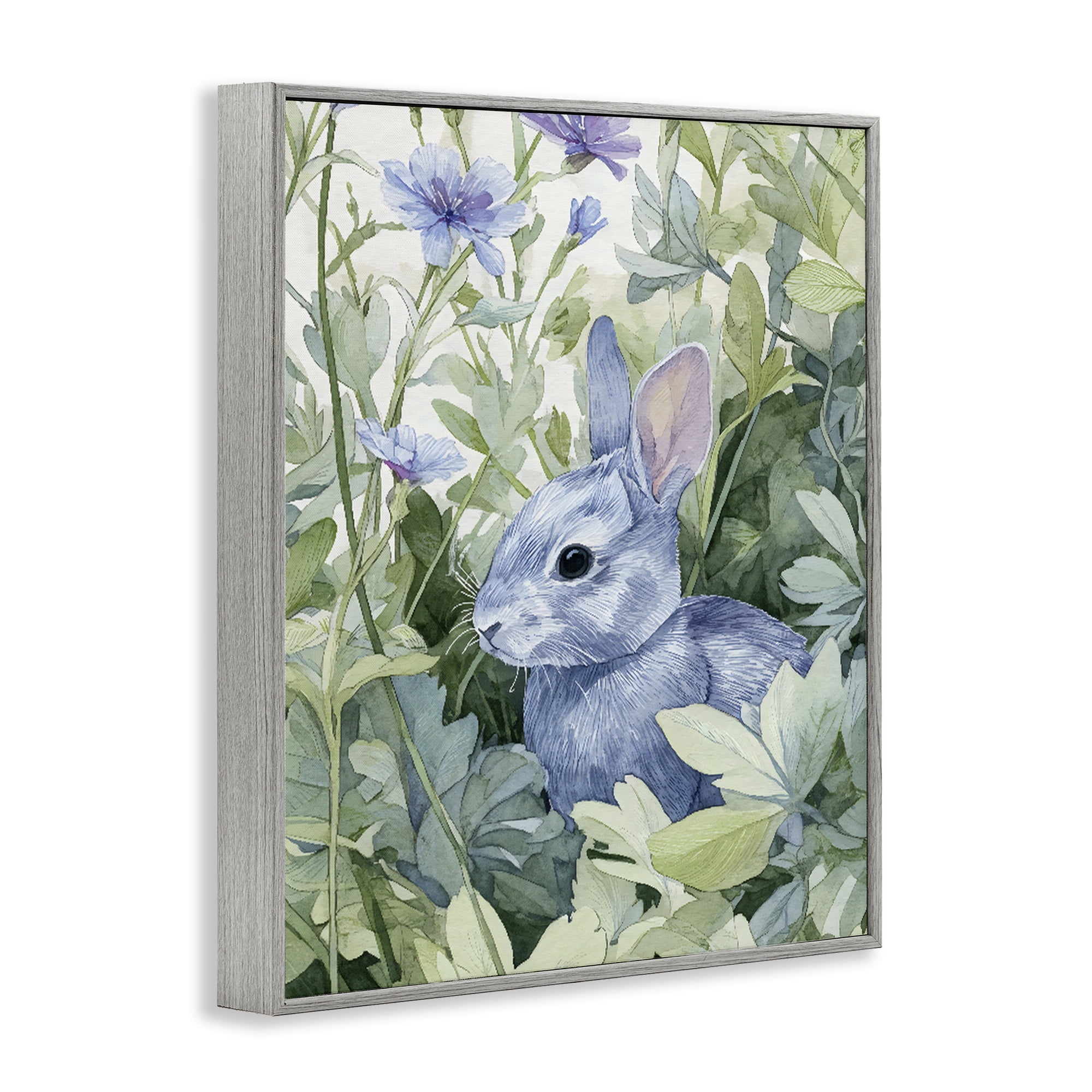 Stupell Industries Blue Bunny Among Leaves Gray Framed Giclee Art, design by Franklyn Gregory