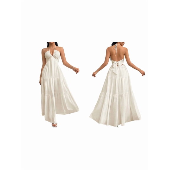 Women'S Maxi Summer Dresses Halter V Neck Beach Dresses for Women A-Line Casual Dress for Vacation S