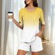 thumbnail image 2 of Conjunto de pijama de mujer de moda de color sólido de manga corta cuello redondo y pantalones con poliéster suave, desgaste de casa transpirable para verano diario, 2 of 9