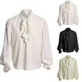 thumbnail image 6 of Mens Medieval Renaissance Steampunk Ruffle Collar Blouse Pirate Vampire Shirt, 6 of 7