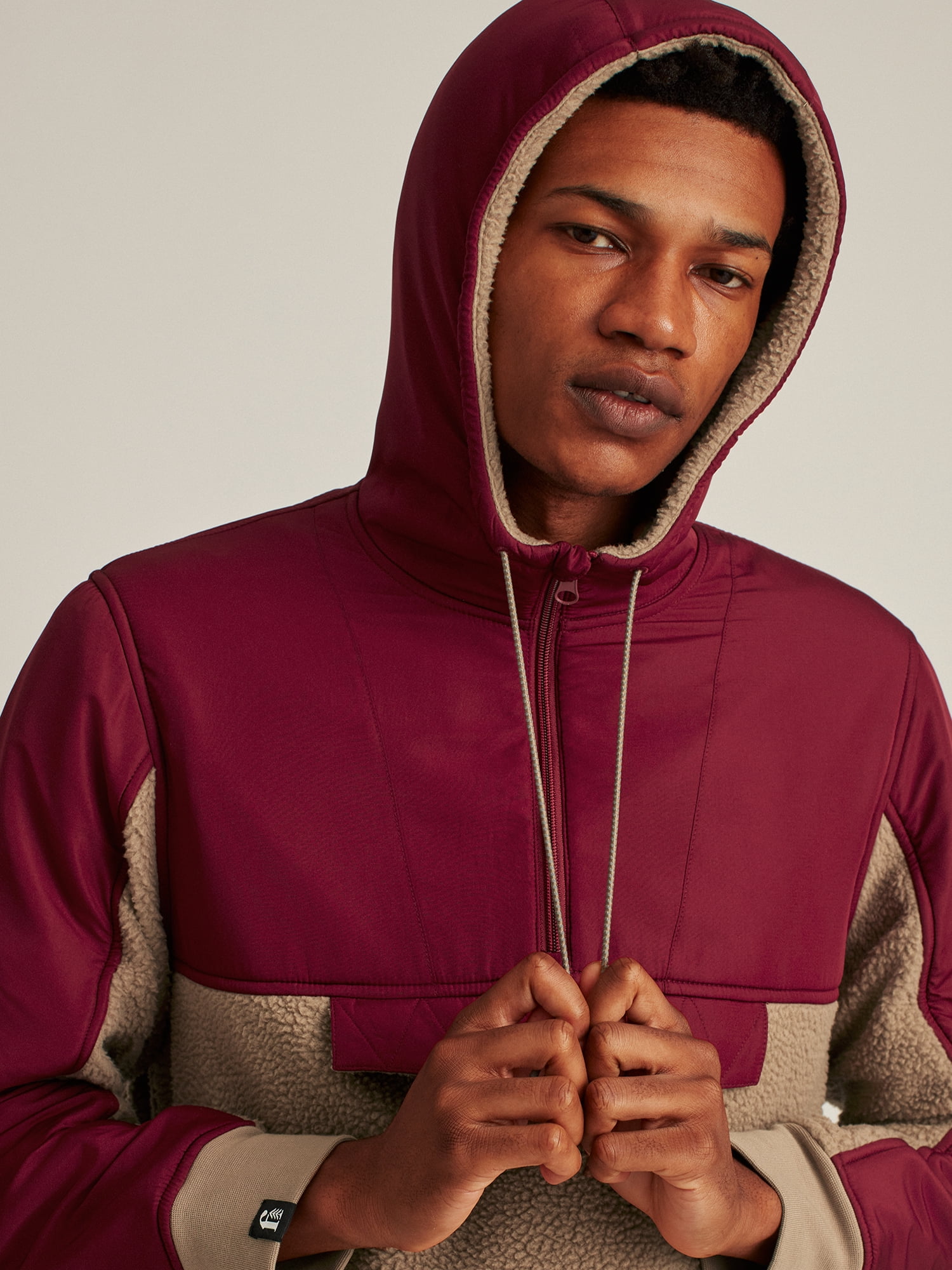 Bonobos Fielder Men's and Big Men's Mixed Media Sherpa Fleece Anorak, Up to Size 3XL
