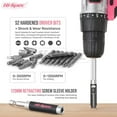 thumbnail image 4 of 58pc 18V Pink Womens Cordless Electric Power Drill Driver and Screw Bit Set in a Portable Case for Wood, Plastics, Drywall and Light Metal Drilling, 4 of 6