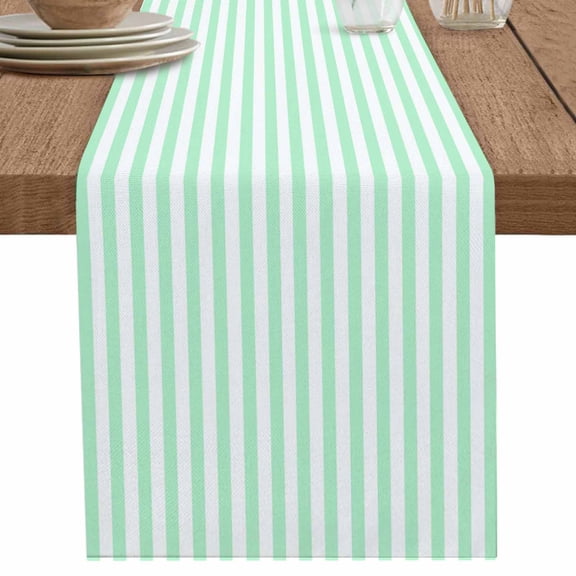 nqOlkjepod Green White Stripe Table Runner 60 Inches Long Farmhouse Dress Scarves, Modern Minimalist Geometric Striped Dining Tablerunner for Coffee Table/Kitchen Island/Party Décor, 13" x 60"