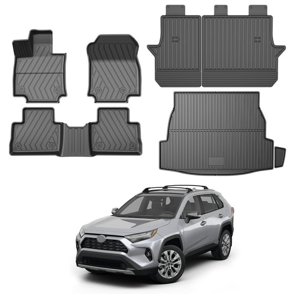 DIKSOAKR Floor Mats Compatible with 2019-2024 Toyota RAV4: Custom Fit TPE All Weather Toyota RAV4 Accessories Floor Liners - 1st & 2nd Row RAV4 Car Mats (Floor Mats Cargo Mat Backrest Mat)