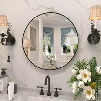 Taimei 24" Wall Mirror Bathroom Mirror Wall Mounted Round Mirror with Crystal Clear Reflection, Convenient Hanging Hooks, and Premium Copper-free Silver Construction, Anti-corrosion, Black