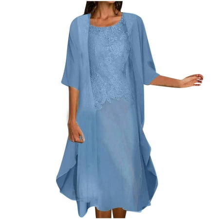 

Floleo Women s Tops Jackets Clearance Fall Winter Women Casual Lace Round Neck Sleeveles Dress Solid Chiffon Two-Piece Set Deals