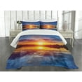 thumbnail image 3 of Ambesonne Lake Quilted Bedspread Set 3 Pcs, Dreamy Sunset Scenery, King Size, Blue Pale Orange Yellow, 3 of 5