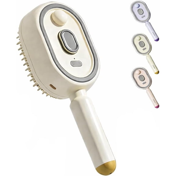 Electric Steam Brush for Hair, Rechargeable Steams Hair Straightener Brush with Detangling Comb, Spray Air Cushion Massage Comb, Anti-Static Wet Hairbrush for Smoothing & Reducing Frizz (White)