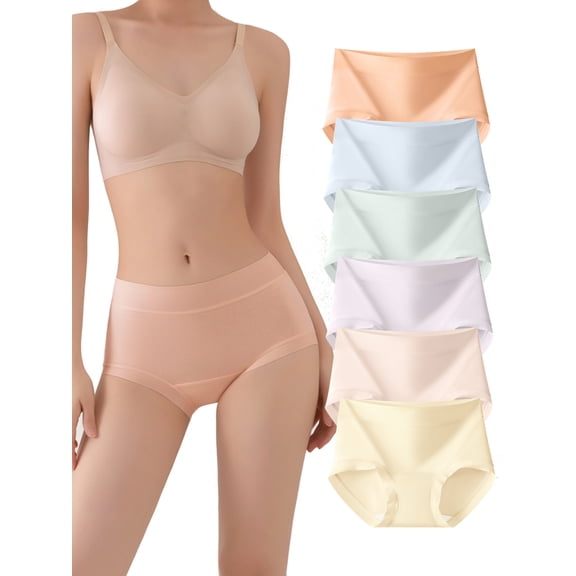 Buankoxy Women's Mid-Rise Cotton Briefs Soft Breathable Everyday Underwear Classic Full Coverage Panties 6 Pack,Size 5