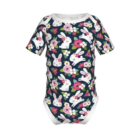 

Junzan Rabbit And Rose Print Short-Sleeve Baby Climbing Clothes Bodysuits for Infant One-Piece for Baby Boys & Girls Baby Clothes Baby Romper with Snap Closure-9M