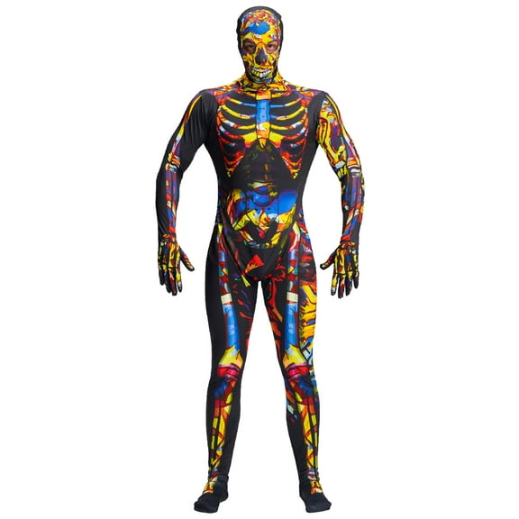 IKALI Skeleton Costume for Men with Non-Detachable Hood, Adults M