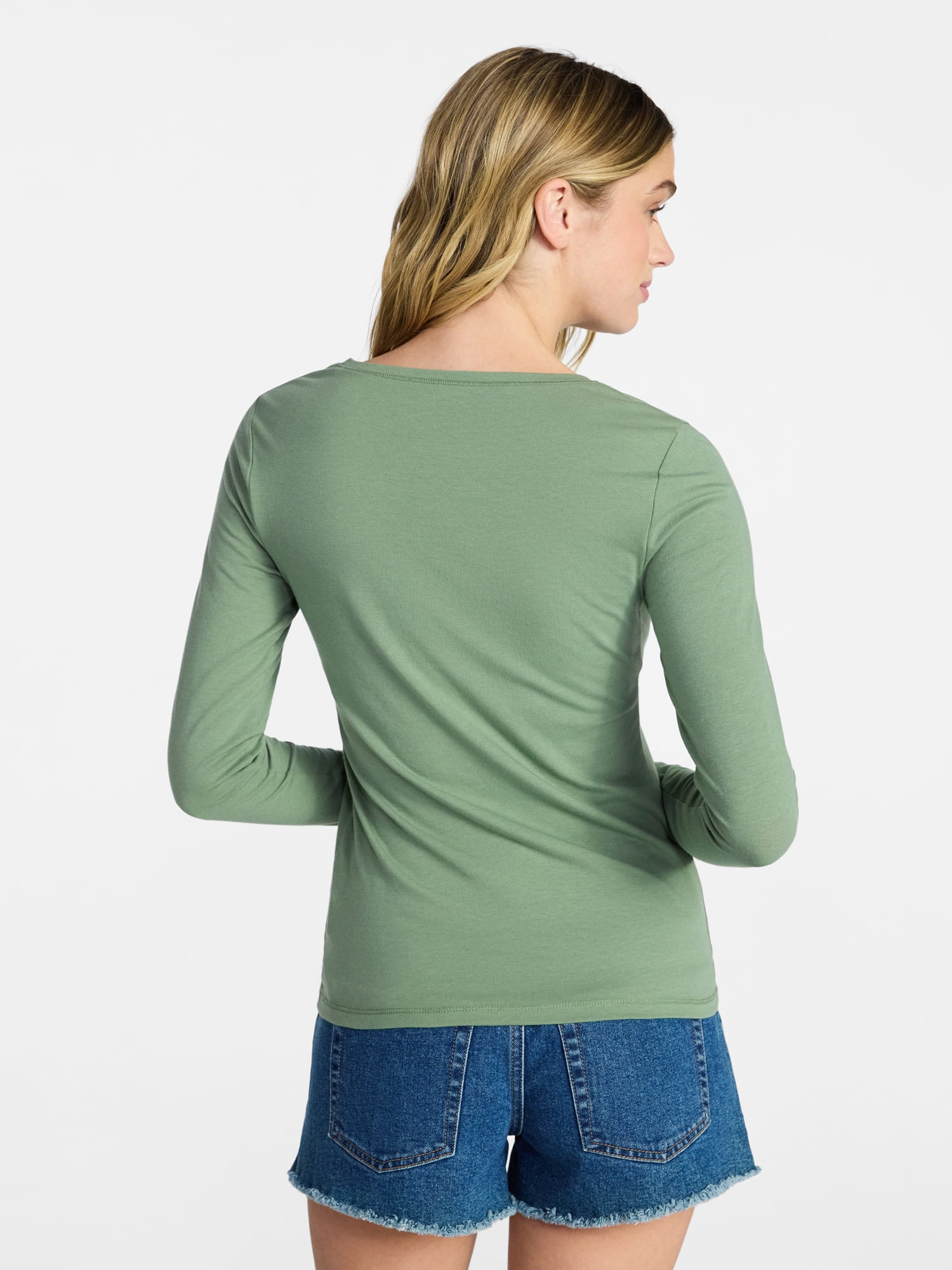 No Boundaries Crewneck Tee with Long Sleeves, Women's & Women's XXS-4X