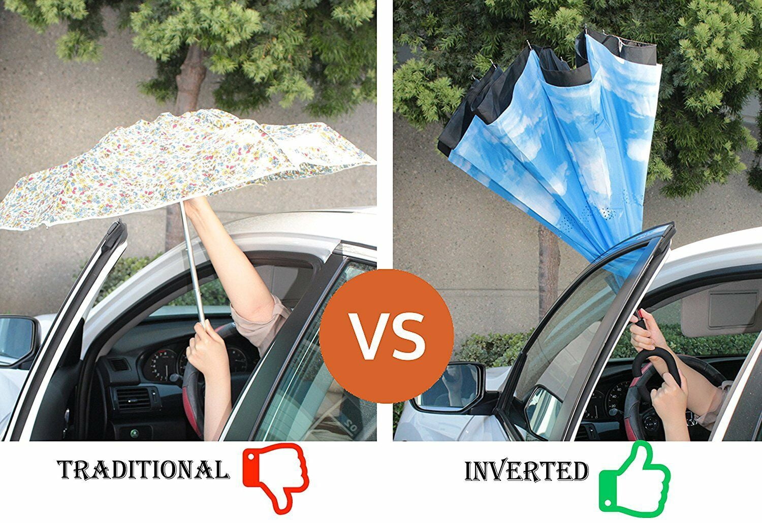 Inverted Umbrella Windproof Reverse Double Layer with C-shaped Hands-Blue Cloud EHD
