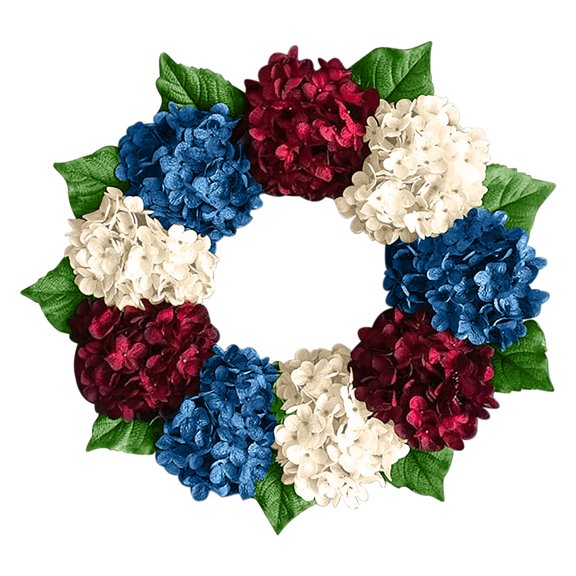 4th of July Wreaths, Red White Blue Hydrangeas Spring Summer Door Wreath for Independence Day, Memorial Day, Indoor Outdoor Decor 250th Patriotic Wreath Decorations, 16 Inch