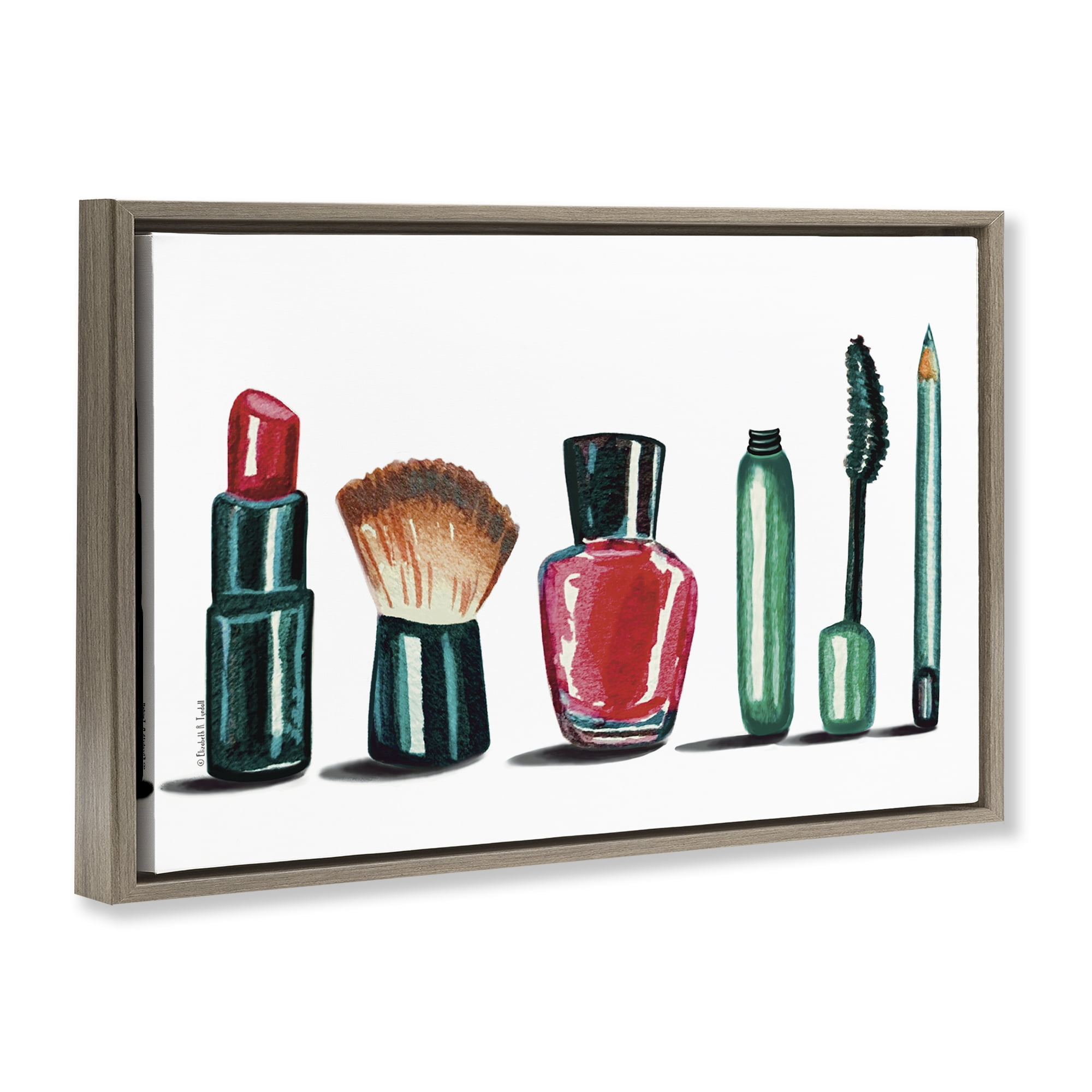 Stupell Industries Makeup Tools & Brushes Fashion Painting Brown Floater Framed Canvas Art Print Wall Art, 31 x 21