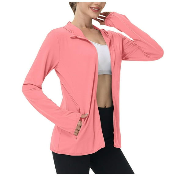 UngA Women's Athletic Jacket Sunproof Hooded Long Sleeve Shirts Zip up Hiking Lightweight Jackets with Pockets Pink,XXL