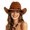 Brown2, variant on Western Cowboy Hat Wide Curved Brim Felt Cowgirl Hat With Detachable Chin Strap Outdoor Travel Party Sun Hat For Men Women Red