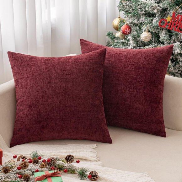 Fundas de Almohada MIULEE Chenilla Navidad Rojo Vino 40x40 cm 2 unidades