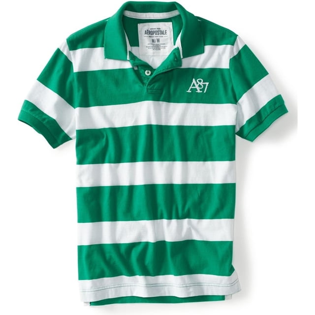 Aeropostale Mens Stripe A87 Rugby Polo Shirt, Verde, XS