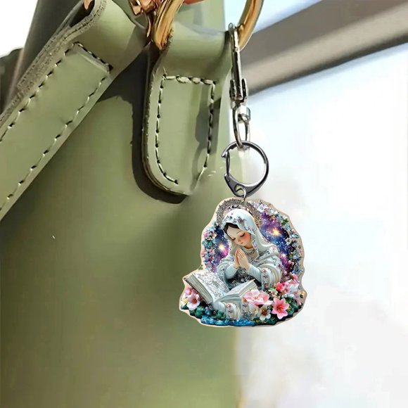 fsxdhpcsgfc 2D Acrylic Praying Girl Floral Charm Kit | Car & Backpack Hanging Ornament With Removable | Pastel Themed DIY For Trendsetters Christmas Picks for Trees Gardening Ornament Glass Acrylic