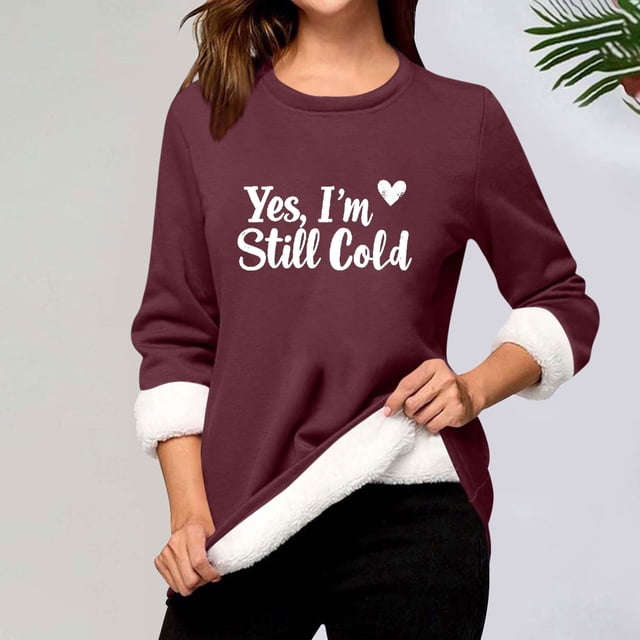 Heisall Chemises de Base pour Femmes Automne Hiver Imprimé Floral Col Rond Manches Longues Épaissies Polaire Teddy Shearling Chaud Ajusté Hauts Thermiques pour Usage Quotidien par Temps Froid
