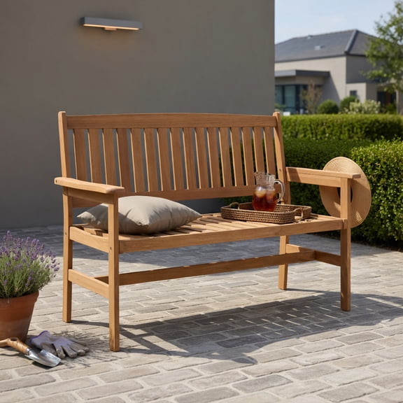 Spaco Loveseat with Slatted Backrest and Comfortable Armrests, 2-Person Patio Loveseat for Patio, Garden, Backyard, Brown