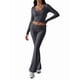 thumbnail image 2 of Conjunto Deportivo de 2 Piezas para Mujer, Camiseta de Larga, Pantalones Acampanados con Solapa, Chándal Informal, Gris Oscuro, Talla M, 2 of 8